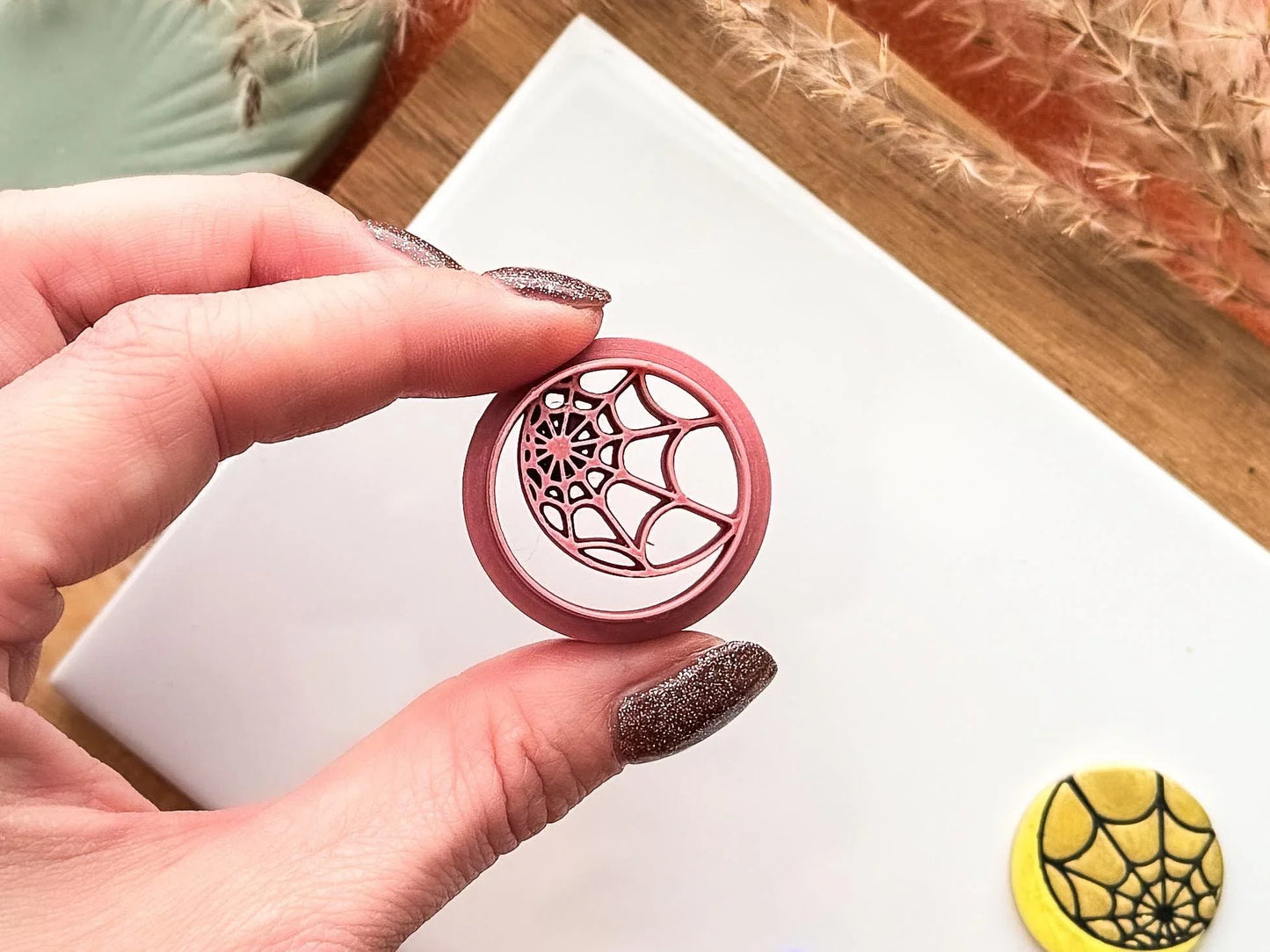 Webbed Moon Clay Cutter, Halloween themed circular cutter for polymer clay and silver clay, UK made-Halloween / Goth Cutters