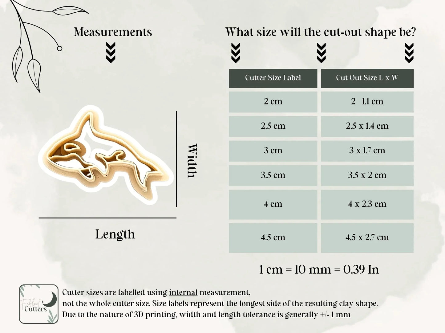 Orca Clay Cutter, killer whale shaped cutter for use with polymer and silver clay, 2 - 4.5 cm, made in the UK-Animal & Nature Cutters