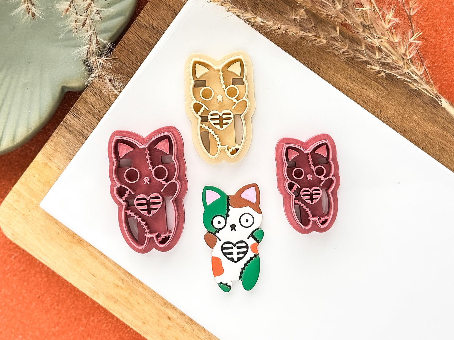 Zombie Cat Clay Cutter 2, spooky cute Halloween cutter for polymer clay and silver clay, various sizes, UK made-Halloween / Goth Cutters
