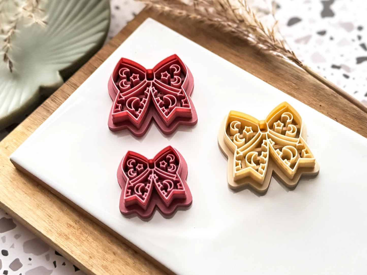 Celestial Bow Cutter, with star and moon stamp details for polymer and silver clay, UK made-Celestial Clay Cutters