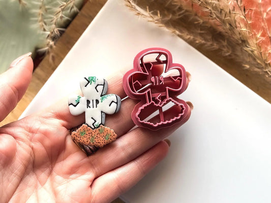 RIP Grave Cutter, halloween themed cross tomb stone cutter for polymer and silver clay, UK made-Halloween / Goth Cutters