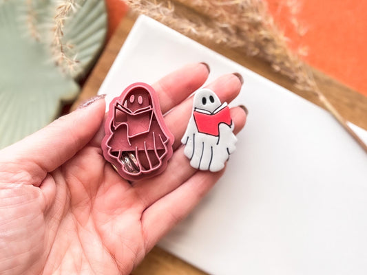 Halloween Clay Cutter Ghost with Book, cute spooky cutter for polymer and silver clay, Made in the UK-Halloween / Goth Cutters