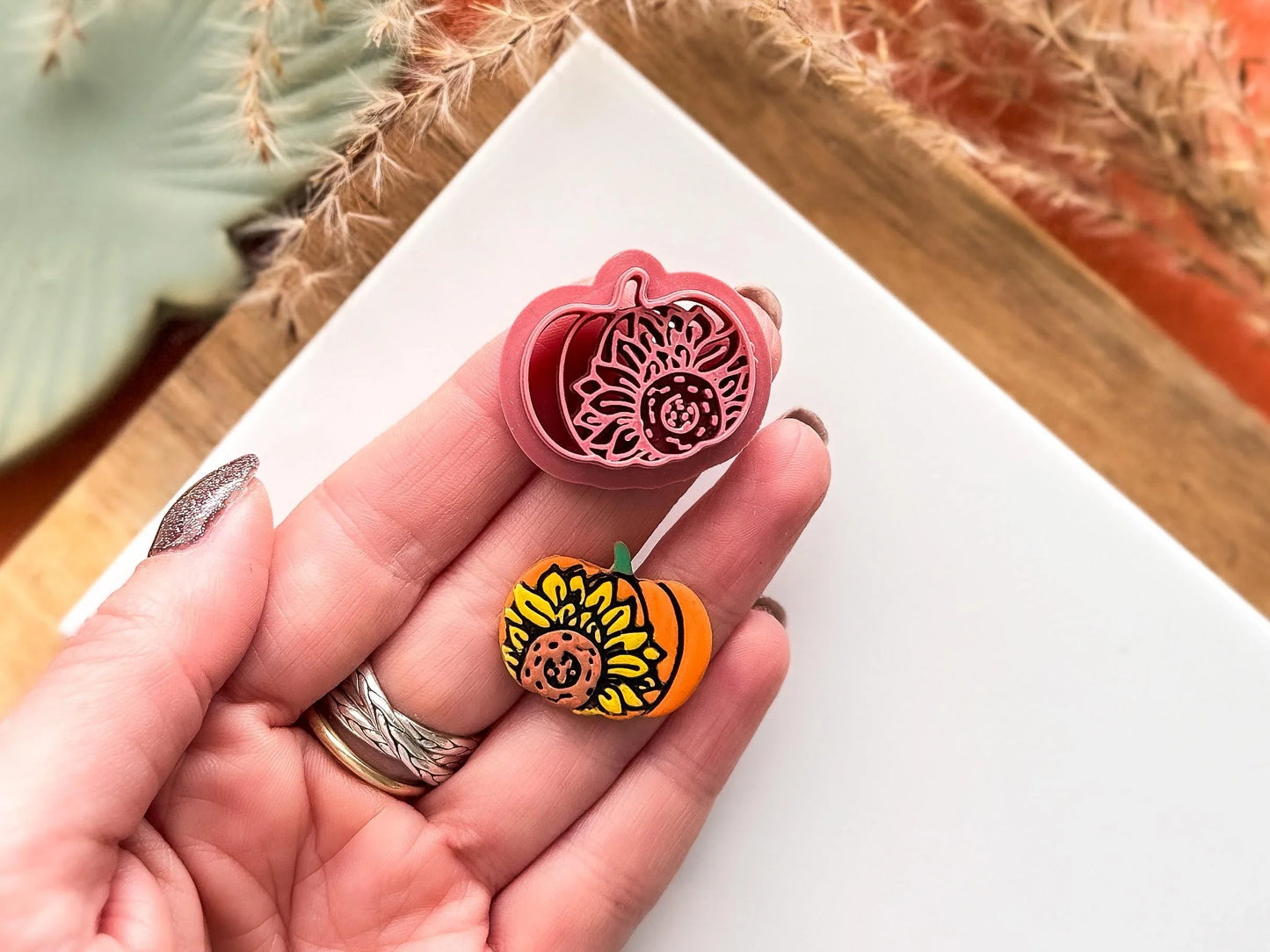 Sunflower Pumpkin Cutter, floral Autumn cutter for polymer clay and silver clay, UK made-Halloween / Goth Cutters