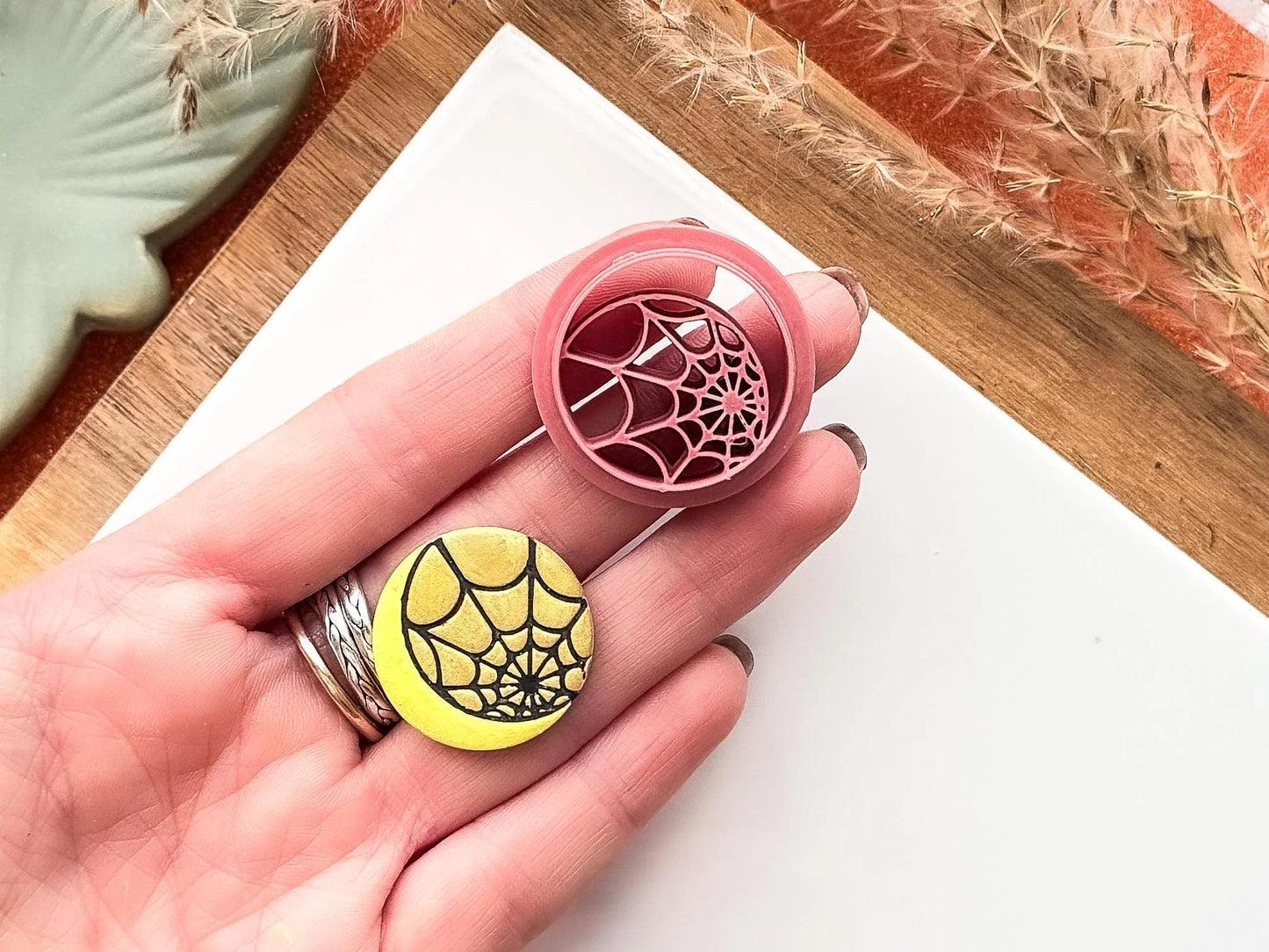 Webbed Moon Clay Cutter, Halloween themed circular cutter for polymer clay and silver clay, UK made-Halloween / Goth Cutters