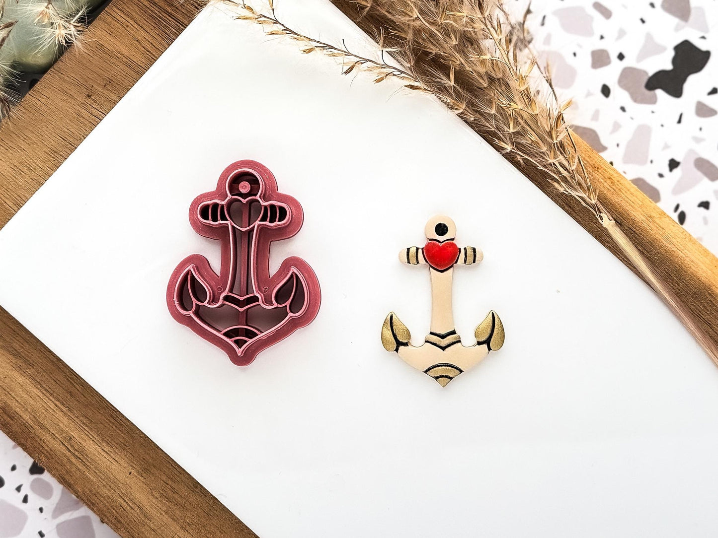 Maritime anchor shaped clay cutter with heart detail