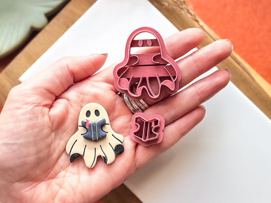 Ghost Clay Cutter Boy: Male ghost shaped cutter with open book, 5 sizes available, UK Made-Halloween / Goth Cutters