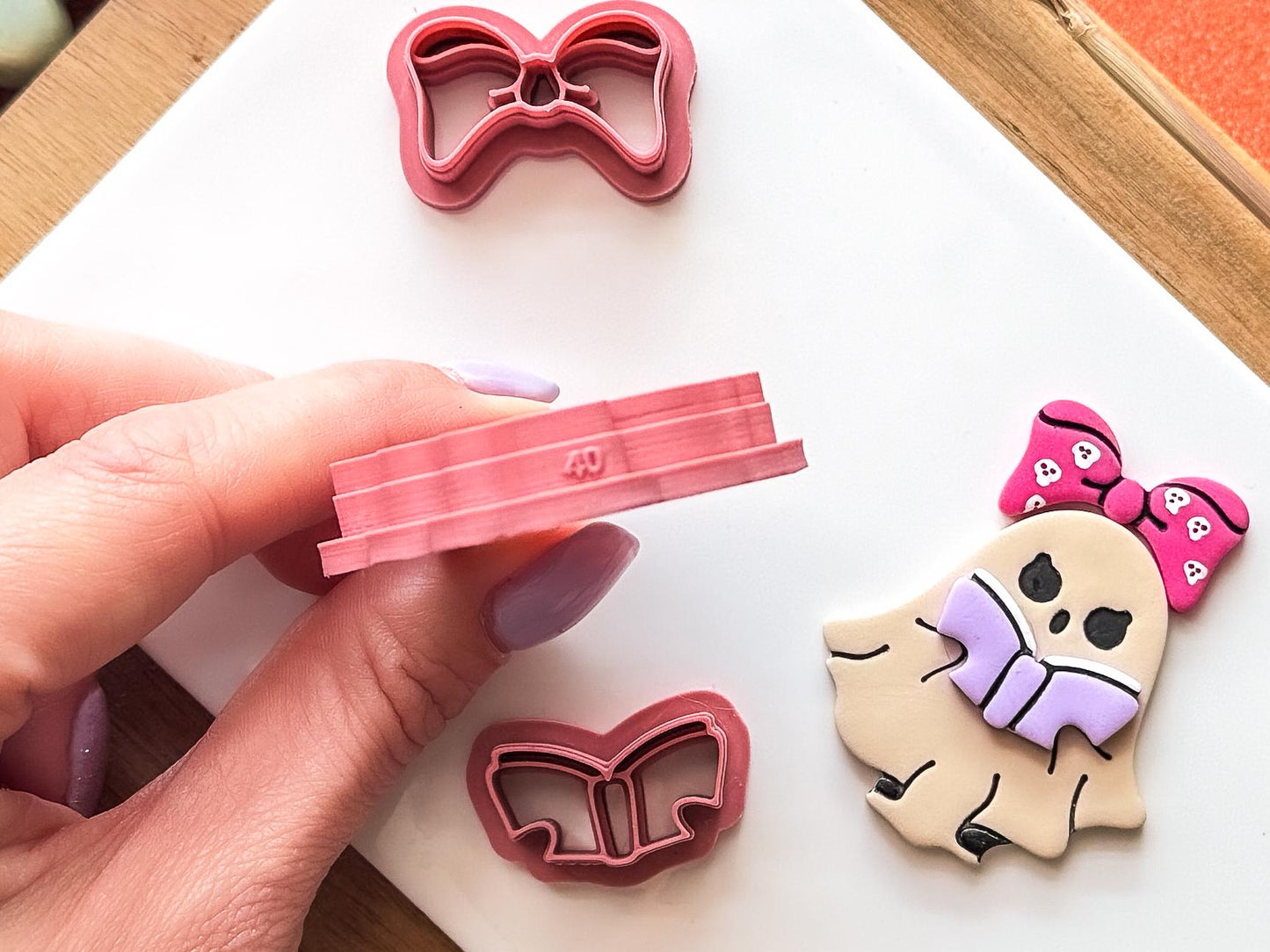Ghost Clay Cutter Girl: Female ghost shaped cutter with open book and bow, 5 sizes available, UK Made-Halloween / Goth Cutters