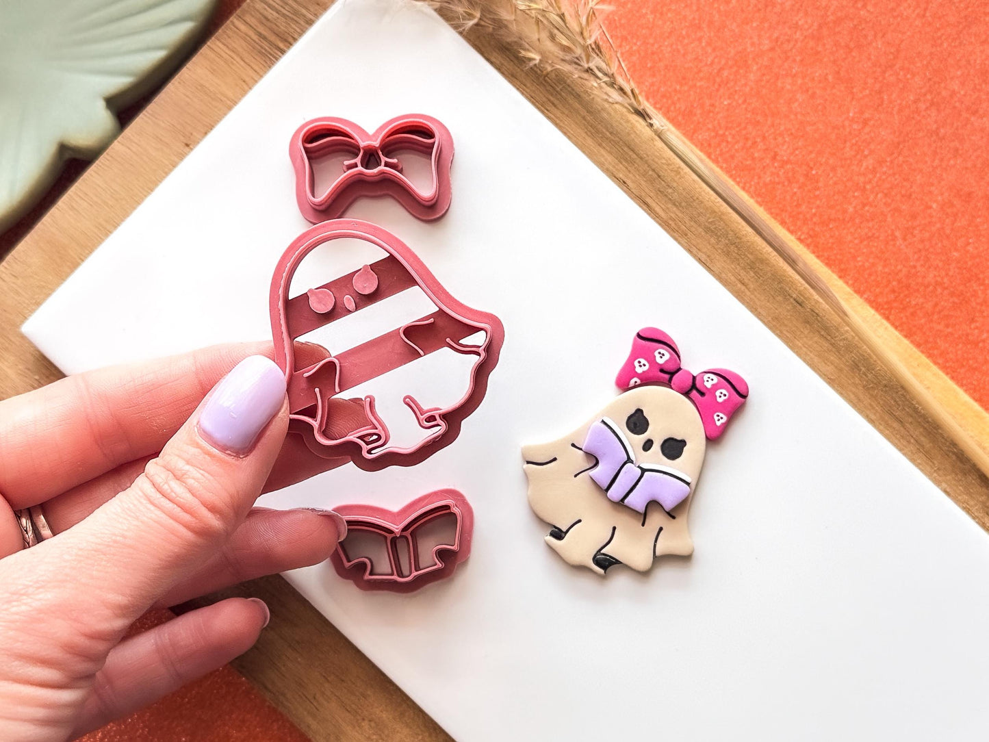 Ghost Clay Cutter Girl: Female ghost shaped cutter with open book and bow, 5 sizes available, UK Made-Halloween / Goth Cutters