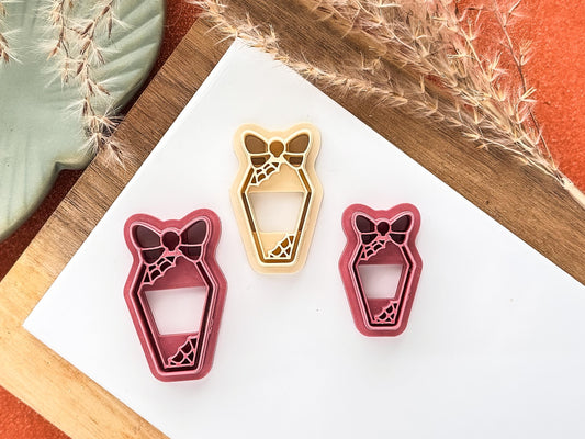 Coffin with Bow Clay Cutter, spooky cute Halloween cutter for polymer clay and silver clay, various sizes, UK made-Halloween / Goth Cutters