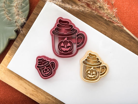 Pumpkin spice clay cutter, Halloween hot drink shaped cutter for polymer clay and silver clay, various sizes available, UK made-Halloween / Goth Cutters