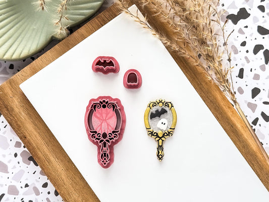 Halloween Mirror Clay Cutter, 3 Piece Set With Mirror Bat and Ghost Mini Cutters, UK Made-Halloween / Goth Cutters