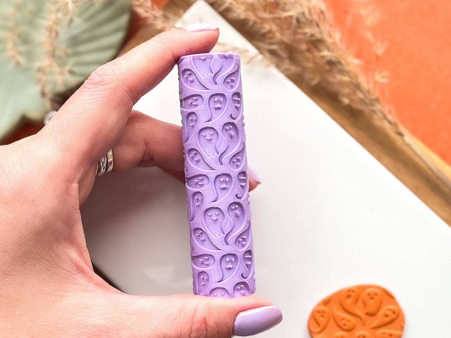 Halloween ghost texture roller 2, outbossing seamless ghost roller, clay texture roller, pattern roller for polymer clay and silver clay-