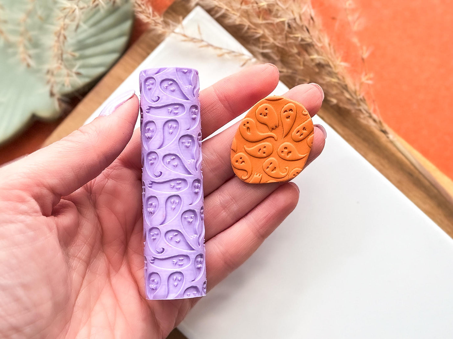 Halloween ghost texture roller 2, outbossing seamless ghost roller, clay texture roller, pattern roller for polymer clay and silver clay-