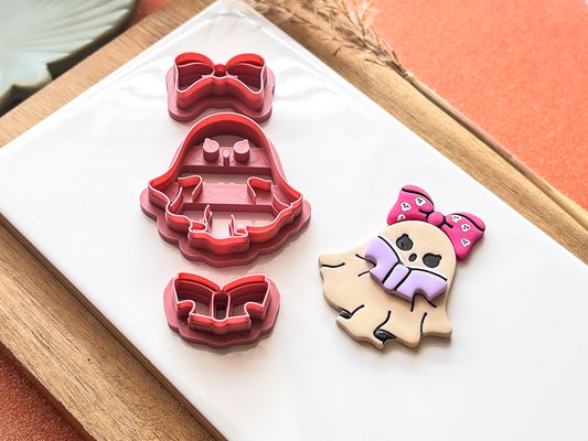 Ghost Clay Cutter Girl: Female ghost shaped cutter with open book and bow, 5 sizes available, UK Made-Halloween / Goth Cutters
