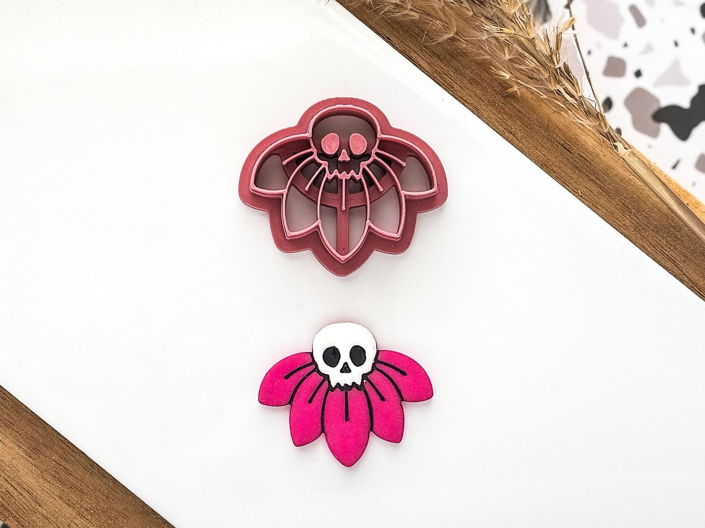Skull Flower Polymer Clay Cutter Set: 4 Part Set Of Half Flower Cutters, Various Sizes, UK Made-Halloween / Goth Cutters