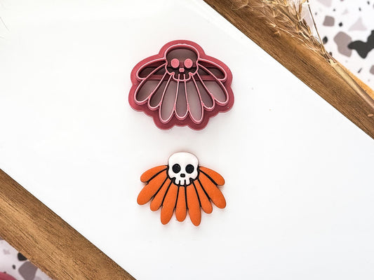 Skull Flower Polymer Clay Cutter Set: 4 Part Set Of Half Flower Cutters, Various Sizes, UK Made-Halloween / Goth Cutters