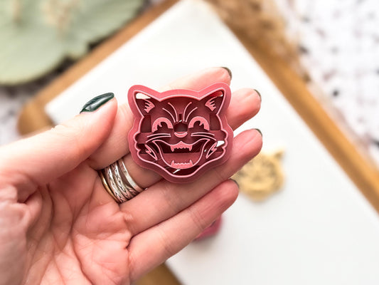 Cat Face Clay Cutter: Tattoo Flash Themed Polymer Clay Earring Tool, UK Made-Halloween / Goth Cutters
