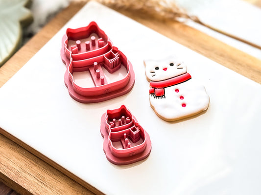 Christmas Clay Cutter: Snowman Cat With Scarf Design, 2.5 - 4.5 cm-Christmas / Winter
