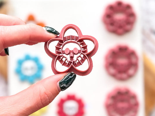Halloween Polymer Clay Cutter Set: Gothic Skull Full Flower Clay Cutters, UK Made-Halloween / Goth Cutters