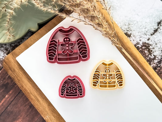 Gingerbread Man Jumper Clay Cutter: Christmas Sweater Design, 2.5 - 4.5cm-Christmas Clay Cutters