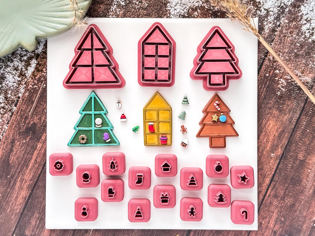 Christmas Shelf Cutter Bundle - 3 Shelf Cutters + 15 Mini Christmas Ornament Cutter Shapes, 4 Sizes Available, UK Made-Christmas Clay Cutters
