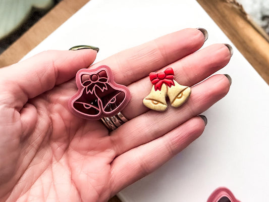 Christmas Bell Clay Cutter, Double Bell with Bow Design, 2.5 - 4.5 cm-Christmas Clay Cutters