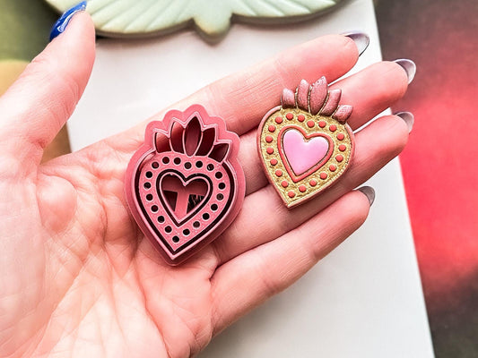 Sacred Heart Clay Cutter Short, Ornate Design for Polymer Metal and Ceramic Clay, Fondant-Romantic Clay Cutters