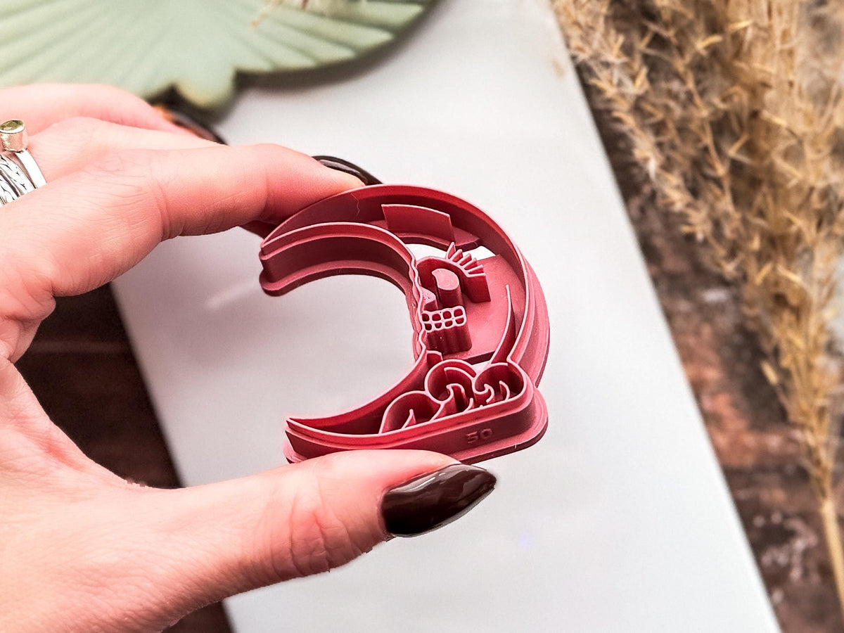 Skull Moon Cutter For Metal Clay Polymer Clay And Fondant, 3.5 - 5.5 cm-Celestial Clay Cutters