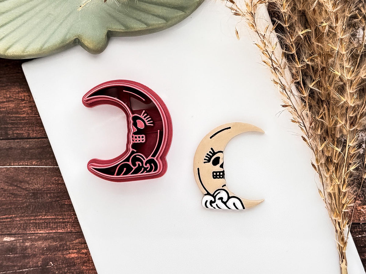 Skull Moon Cutter For Metal Clay Polymer Clay And Fondant, 3.5 - 5.5 cm-Celestial Clay Cutters