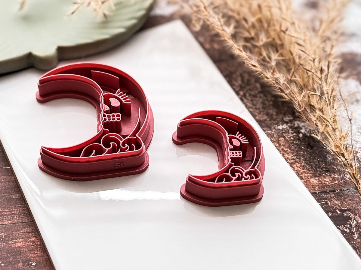 Skull Moon Cutter For Metal Clay Polymer Clay And Fondant, 3.5 - 5.5 cm-Celestial Clay Cutters