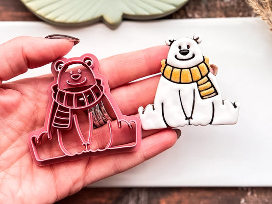 Winter Bear Clay Cutter, Polar Bear With Separate Scarf For Polymer Clay & Fondant, 3-5 cm-Autumn Clay Cutters