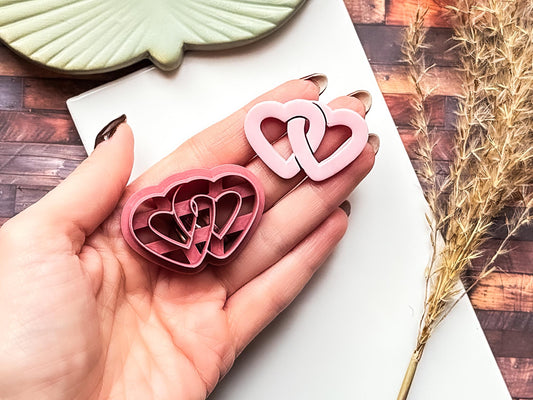 Linked Heart Clay Cutter, Entwined Hearts Tool For Polymer Clay, Silver Clay And Fondant, 5 Sizes-Valentines Clay Cutters