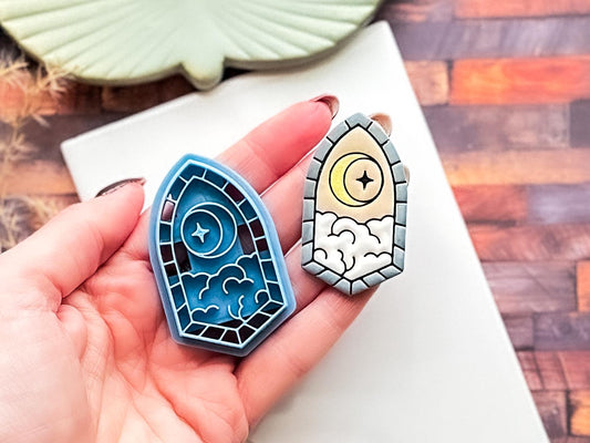 Moon Window Frame Polymer Clay Cutter, Celestial Scene With Moon, Star & Clouds, 5 Sizes-Celestial Clay Cutters