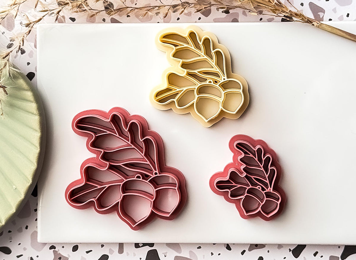 Acorn and Oak Leaf Cutter, Single & Mirrored Set for Polymer Clay And Fondant, 5 Sizes-Autumn Clay Cutters