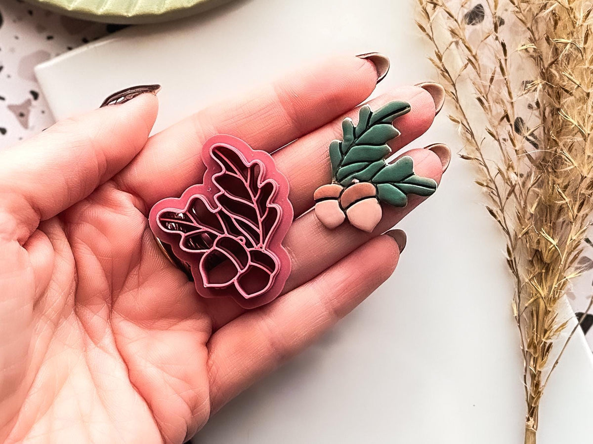 Acorn and Oak Leaf Cutter, Single & Mirrored Set for Polymer Clay And Fondant, 5 Sizes-Autumn Clay Cutters