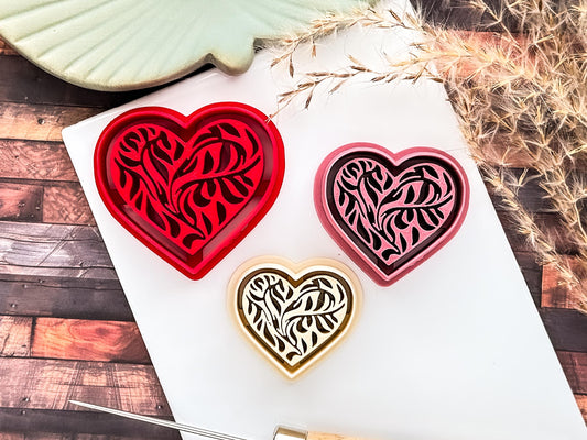 Heart Clay Cutter, Embossing Vine Leaf Design, Polymer Clay and Fondant Tool-Valentines Clay Cutters