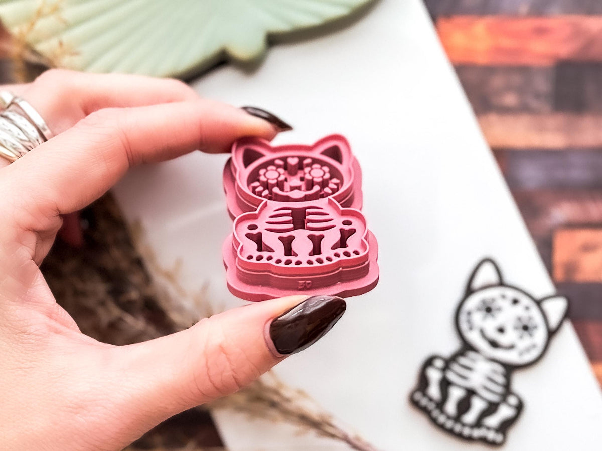 Skeleton Cat And Dog Clay Cutters: Gothic Sugar Skull Style Set For Polymer Ceramic and Silver Clay-Gothic Clay Cutters