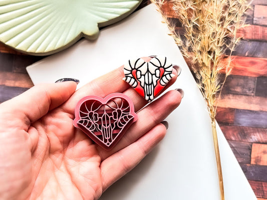 Gothic Valentines Cutter, Rams Skull Heart For Polymer Clay, Metal Clay, Fondant, 2.5 - 4.5 cm Sizes-Valentines Clay Cutters