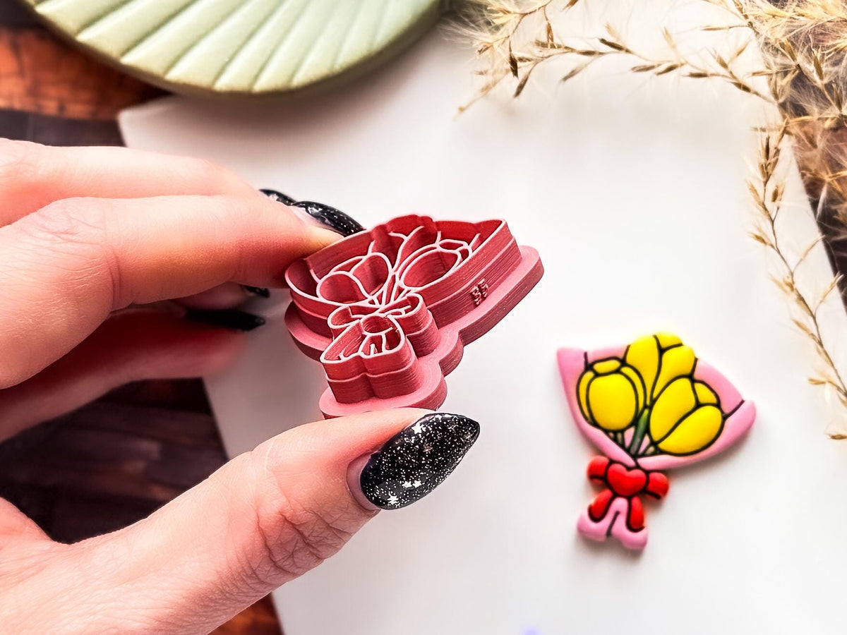 Flower Boquet Polymer Clay Cutter, Tulip Bunch Design for Polymer Clay, Silver Clay And Fondant, 5 Sizes-Floral Clay Cutters