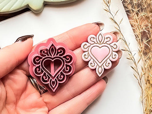 Decorative Heart B Polymer Clay Cutter, Polymer Clay, Silver Clay And Fondant, 5 Sizes-Valentines Clay Cutters