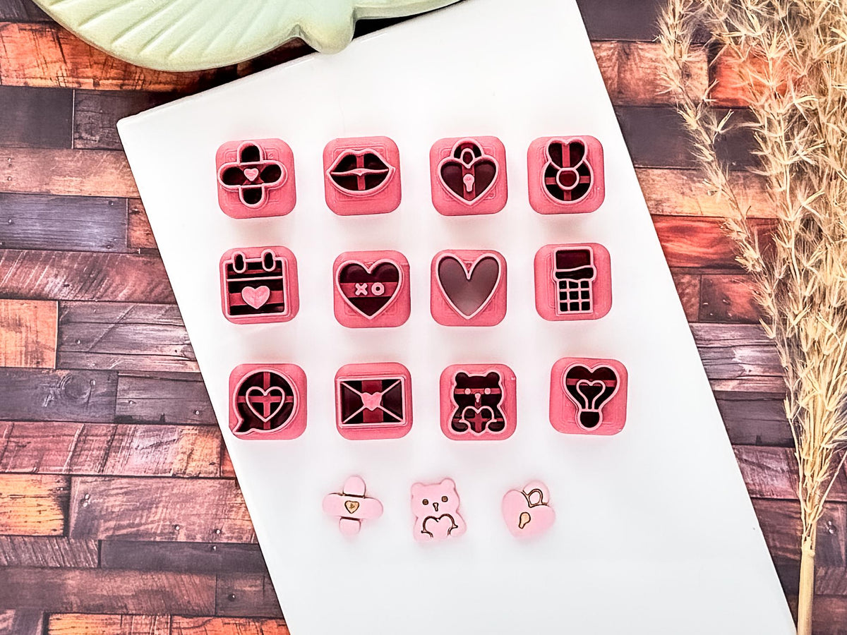 Mini Valentines Clay Cutters, 1.2cm For Clay Stud Earring Making, 12 Designs-Valentines Clay Cutters