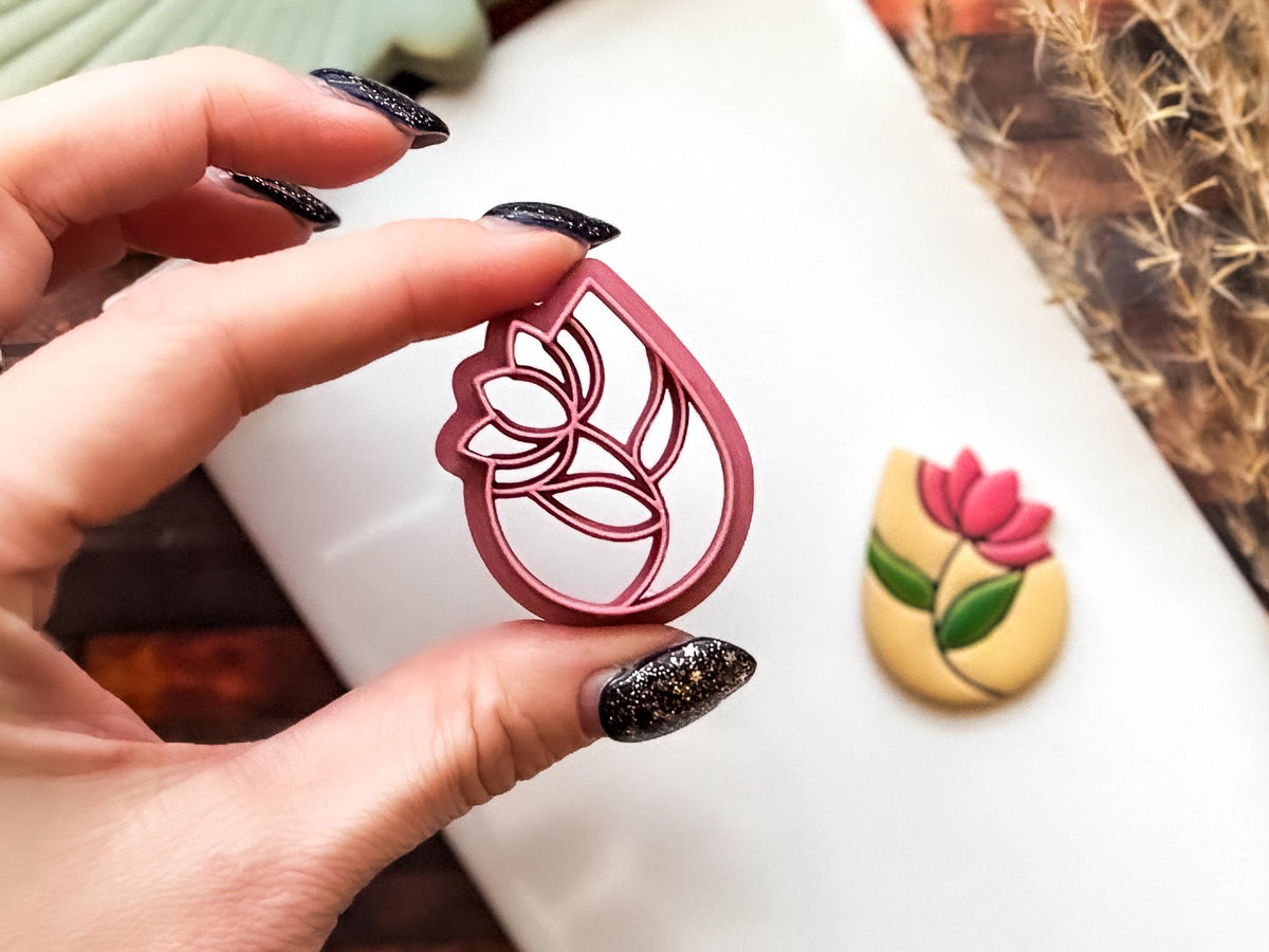 Flower Stained Glass Clay Cutter, Drop Shape For Polymer Clay, 2.5 - 4.5 cm, UK Made-Floral Clay Cutters