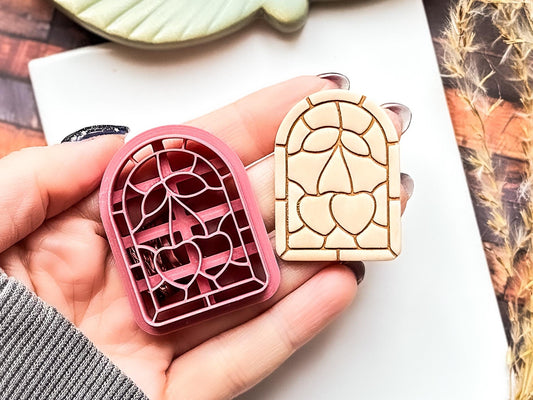 Heart Cherry Stained Glass Frame Cutter, For Polymer Clay And Fondant, 2.5 - 4.5 cm Options-Valentines Clay Cutters