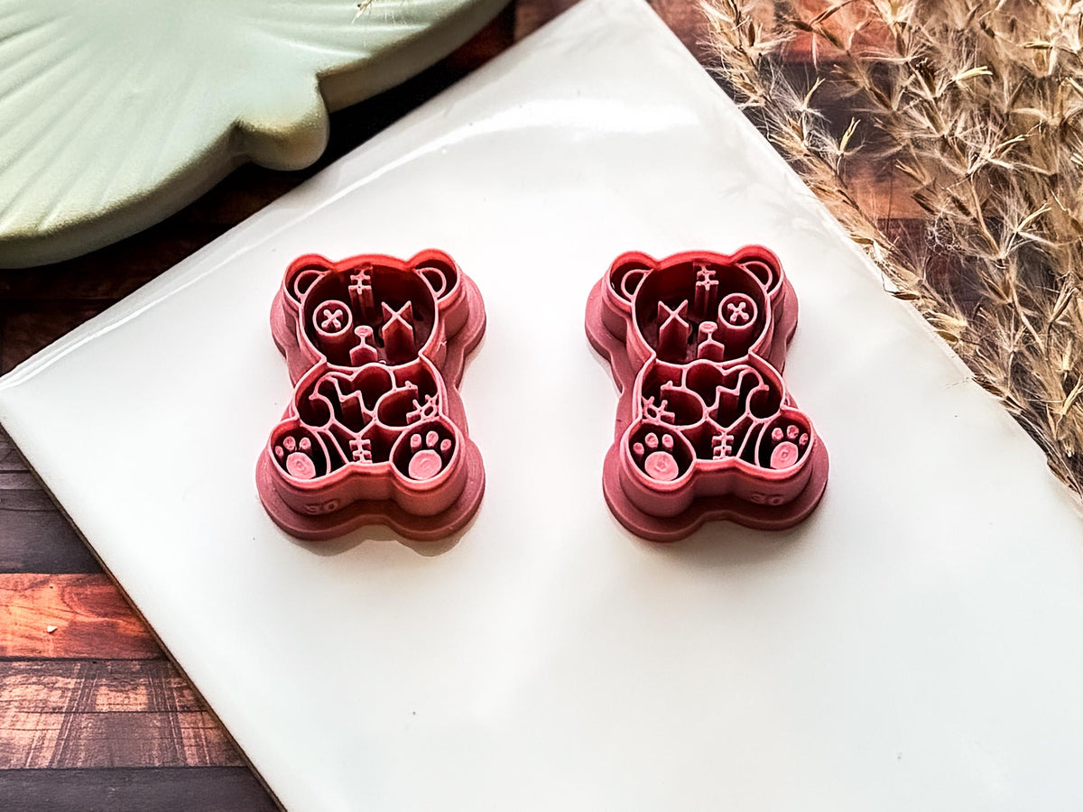 Spooky Teddy Bear Clay Cutter, Alternative Valentine Polymer Clay Tool, 6+ sizes-Valentines Clay Cutters