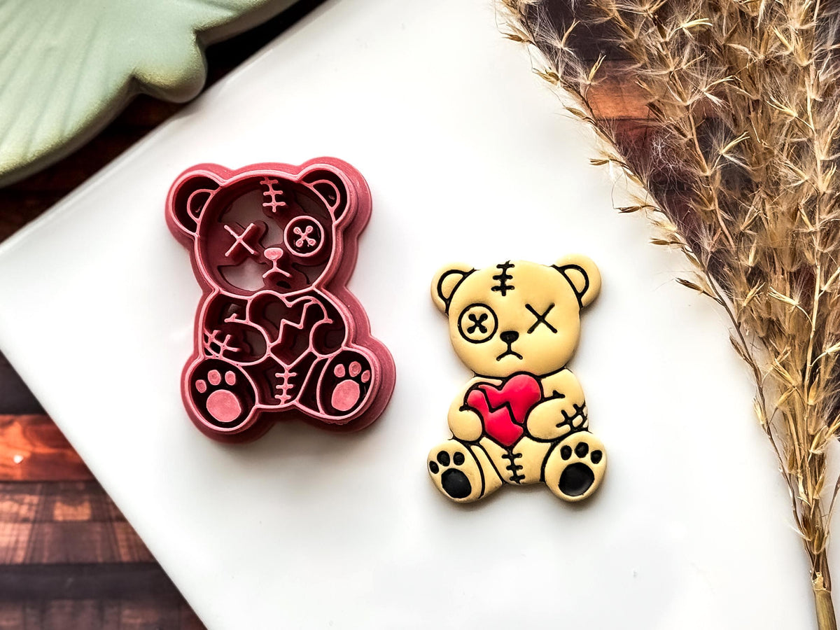 Spooky Teddy Bear Clay Cutter, Alternative Valentine Polymer Clay Tool, 6+ sizes-Valentines Clay Cutters