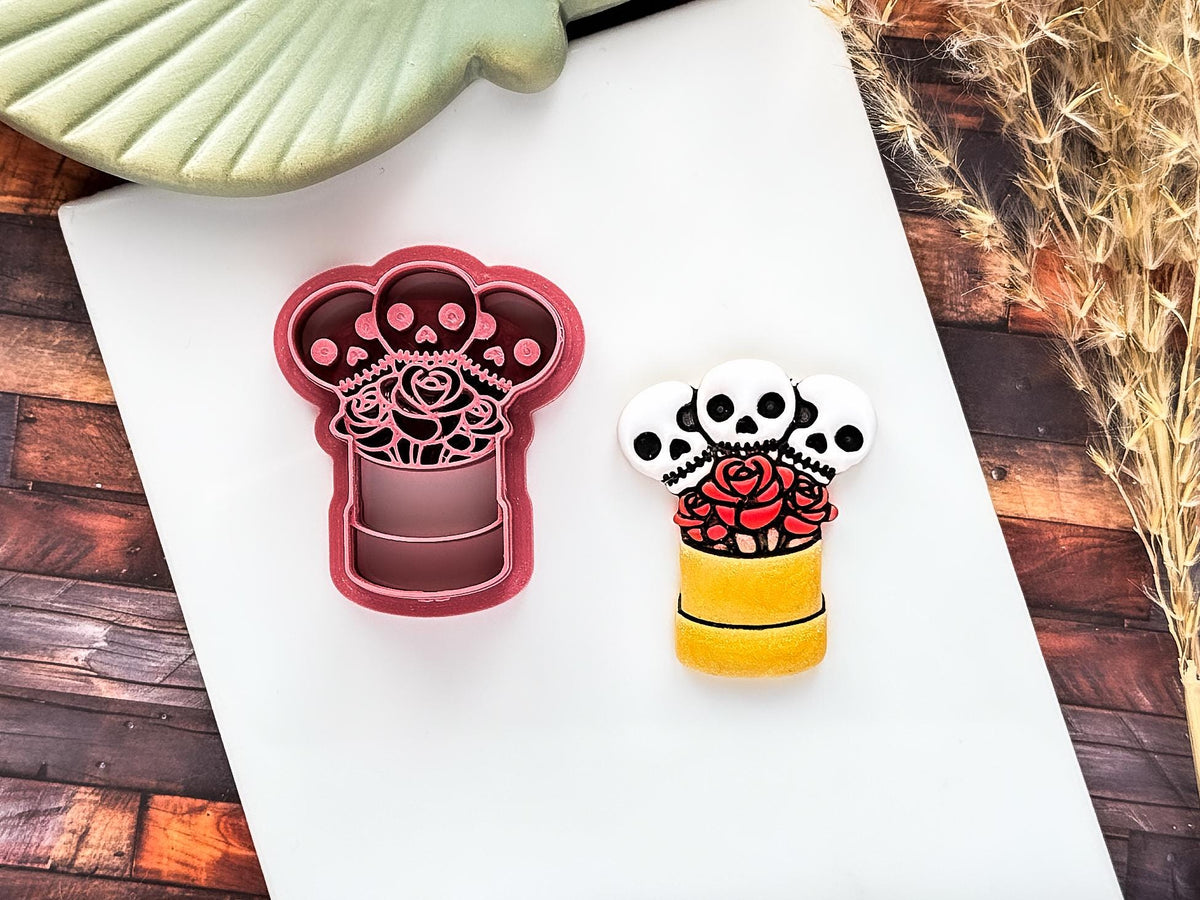 Spooky Valentine Cutter, Skull Flower Boquet Design For Polymer Clay, Metal Clay, Fondant, 3 - 5 cm Sizes-Valentines Clay Cutters