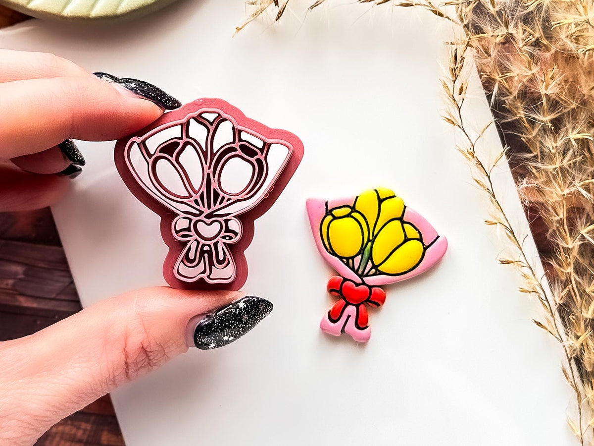 Flower Boquet Polymer Clay Cutter, Tulip Bunch Design for Polymer Clay, Silver Clay And Fondant, 5 Sizes-Floral Clay Cutters