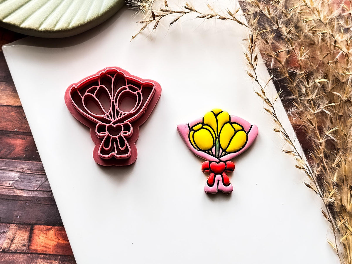 Flower Boquet Polymer Clay Cutter, Tulip Bunch Design for Polymer Clay, Silver Clay And Fondant, 5 Sizes-Floral Clay Cutters