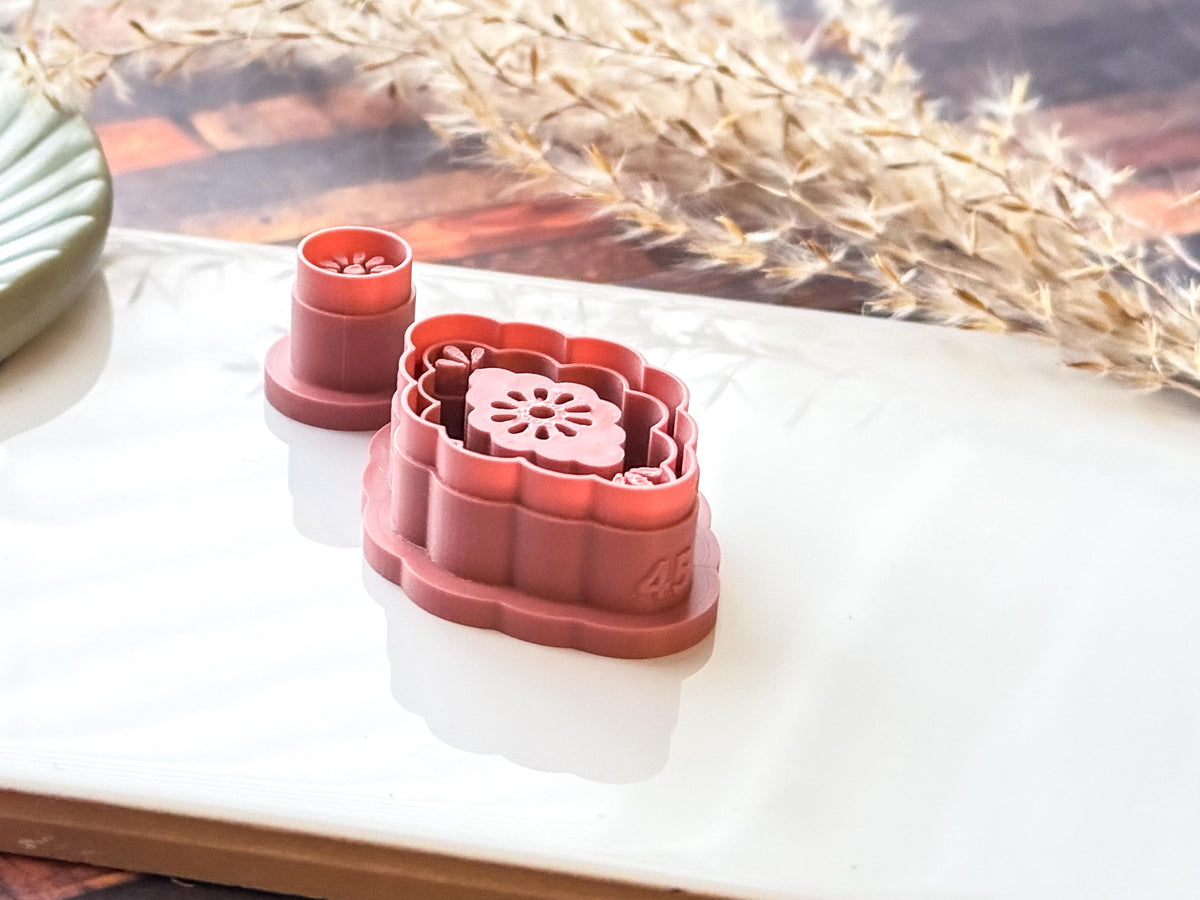 Boho Clay Earring Cutter, 2 Piece Decorative Dangle Cutters With Floral Stamp Detail, 4 Sizes, Made in UK-Earring Cutter Sets