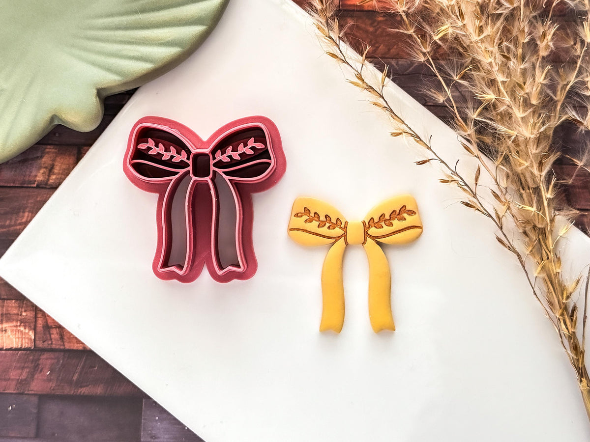 Boho Bow Clay Cutter, Long Bow Shape With Floral Stamp Details, 6 Sizes, Made in UK-Boho Clay Cutters